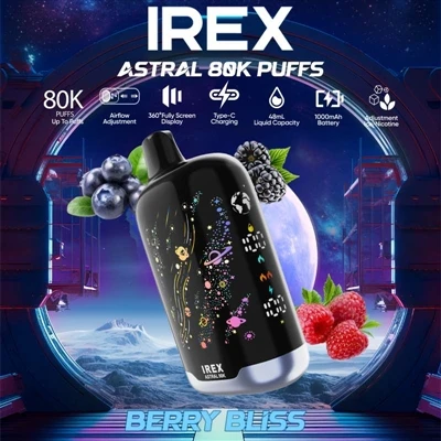 IREX Astral 80K – lippulaiva kertakäyttöinen sähkösavuke, jossa on suuri kapa...